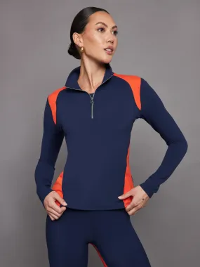 Colorblock Half Zip Top in Melt - Navy / Orange