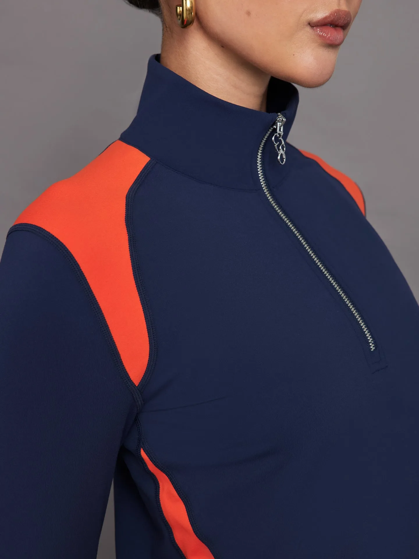 Colorblock Half Zip Top in Melt - Navy / Orange