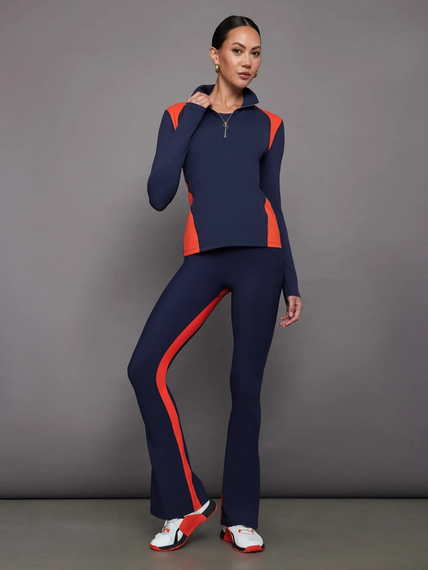 Colorblock Half Zip Top in Melt - Navy / Orange