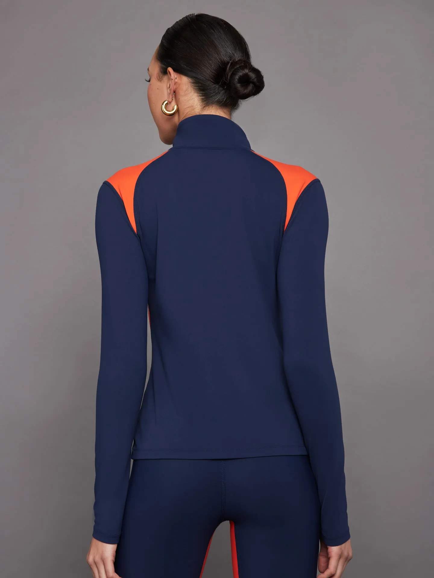 Colorblock Half Zip Top in Melt - Navy / Orange