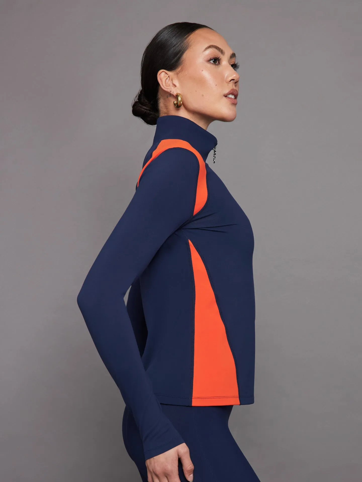 Colorblock Half Zip Top in Melt - Navy / Orange