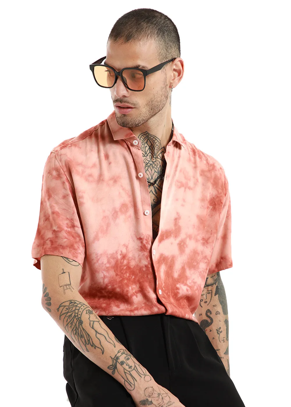 Coral Splash Tie Dye Half Sleeve Shirt