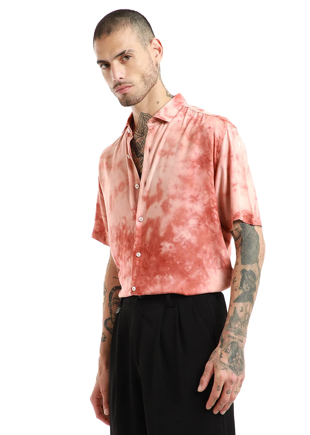 Coral Splash Tie Dye Half Sleeve Shirt