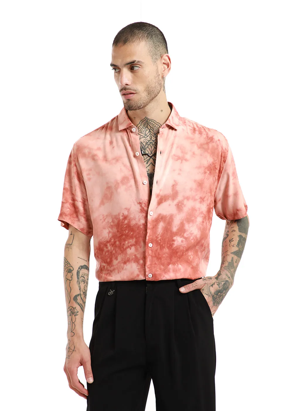 Coral Splash Tie Dye Half Sleeve Shirt