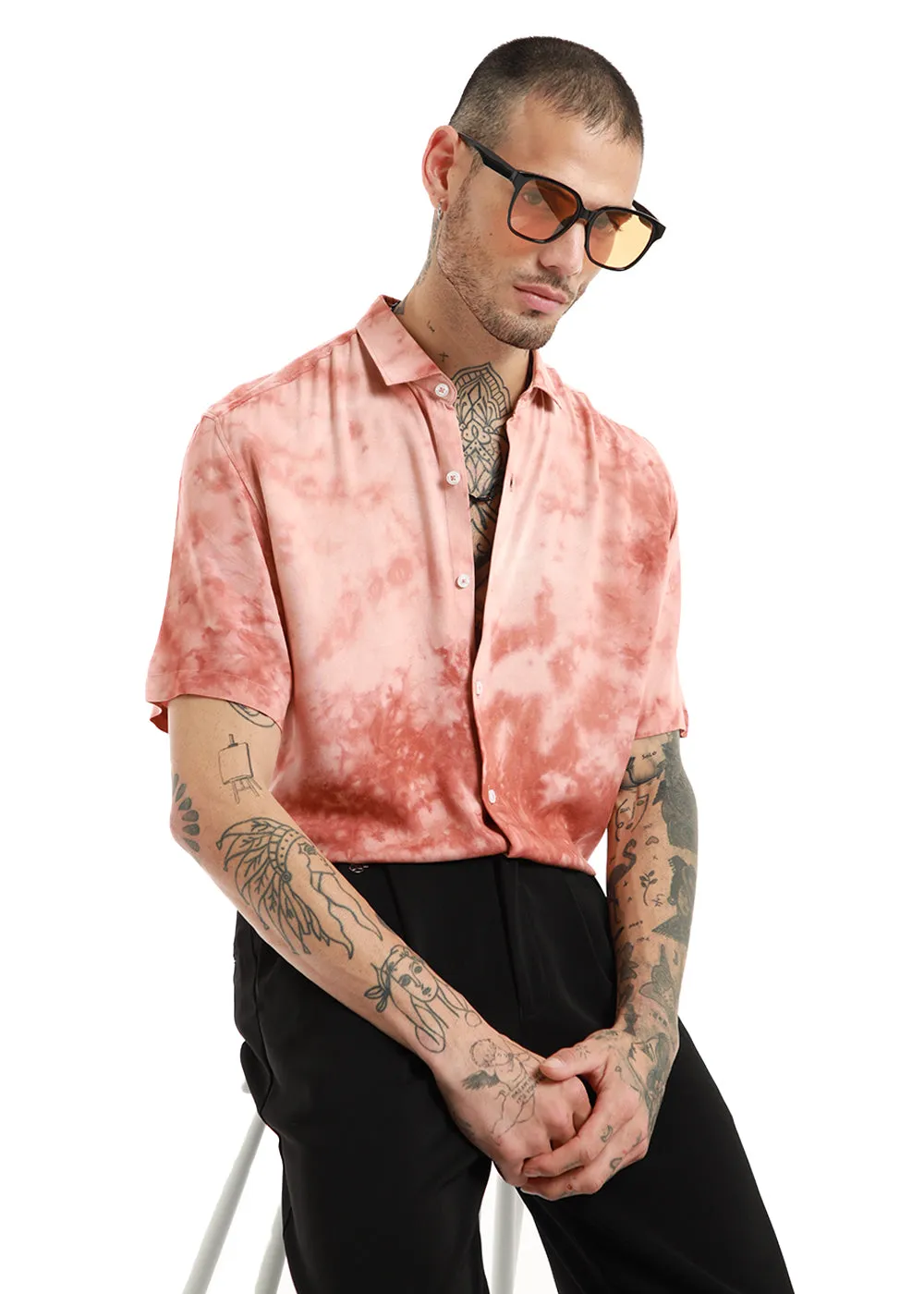 Coral Splash Tie Dye Half Sleeve Shirt