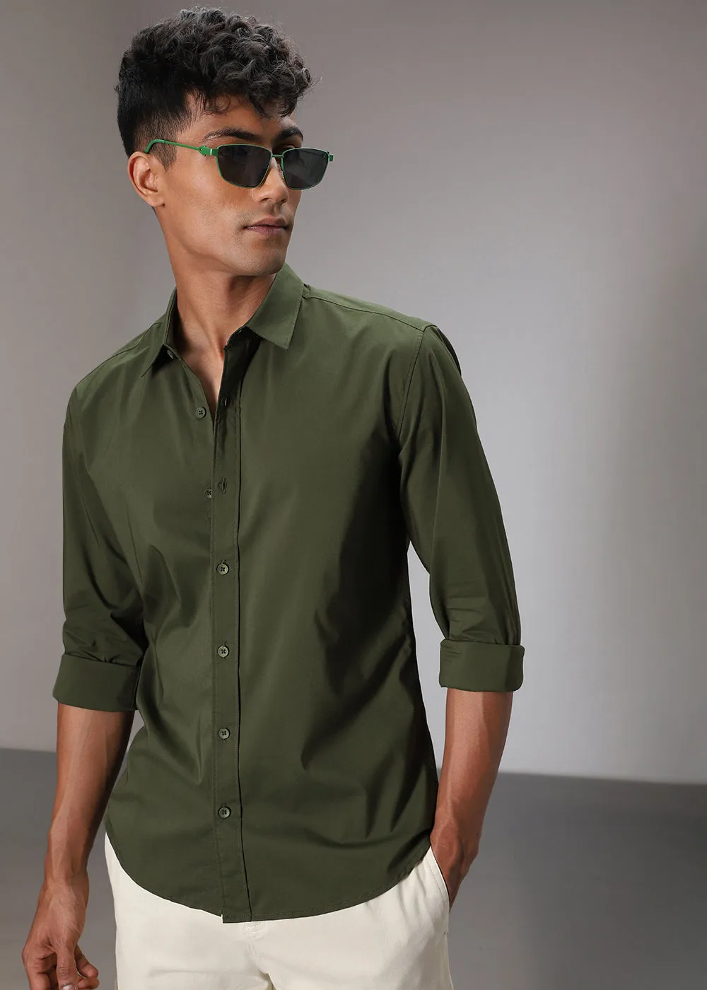 Dark Olive Cotton Shirt