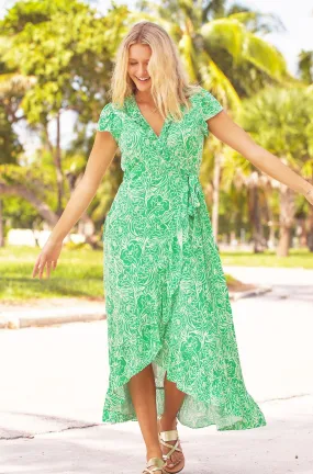 Demi EcoVero™ Wrap Dress | Green/White