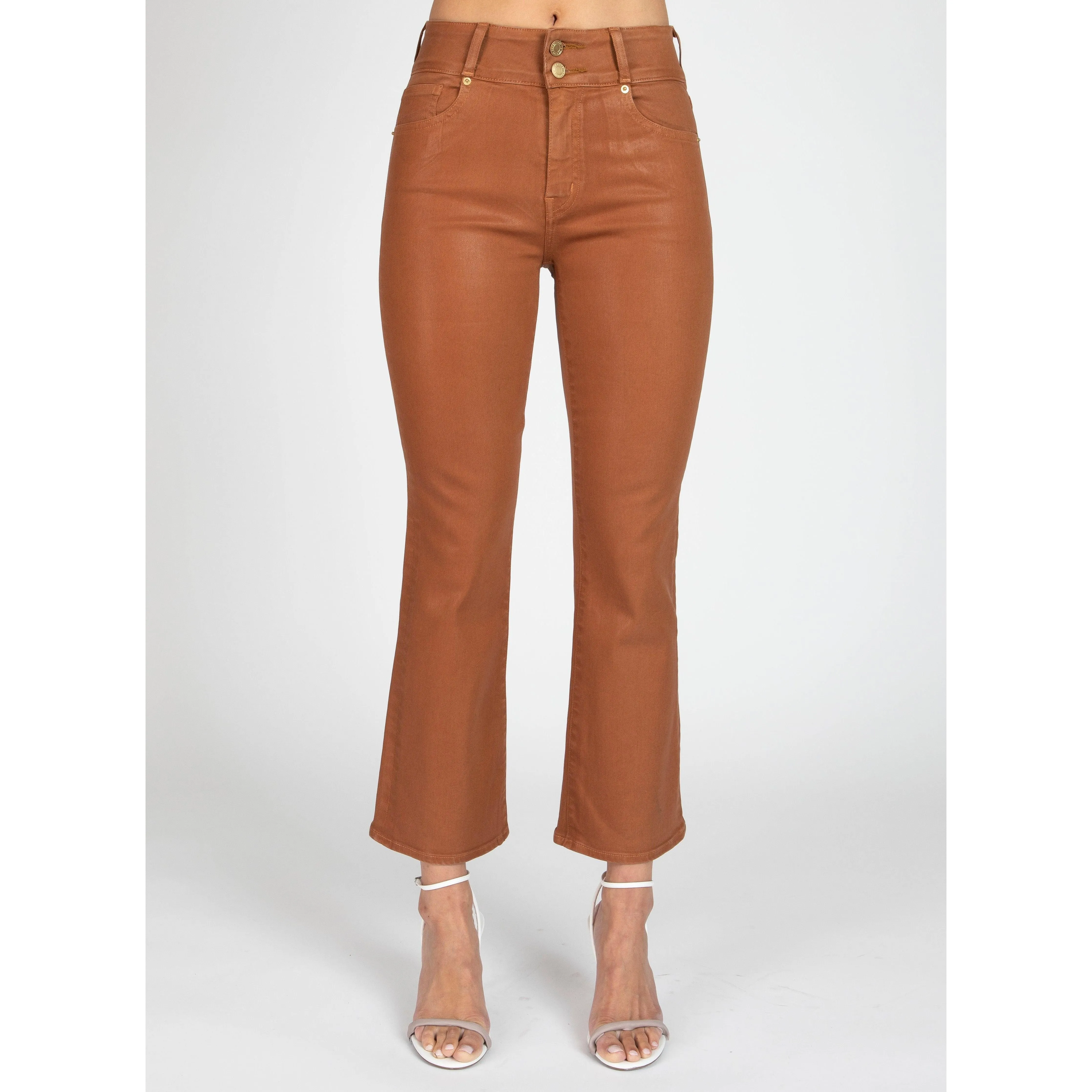 Derek Lam 10 Crosby High Rise Crop Flare Cognac