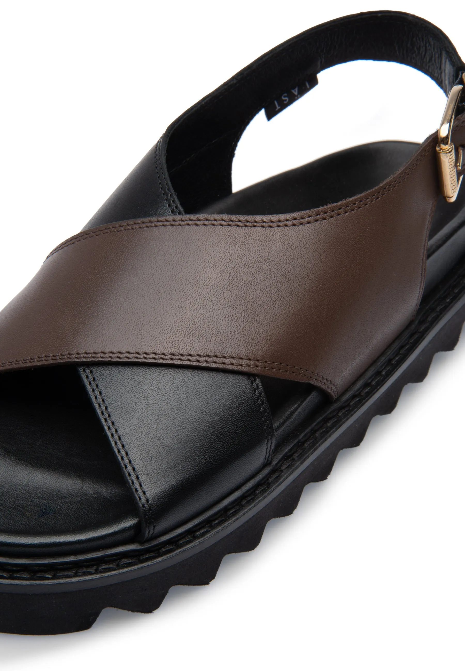 Diana Black Brown Leather Chunky Sandals