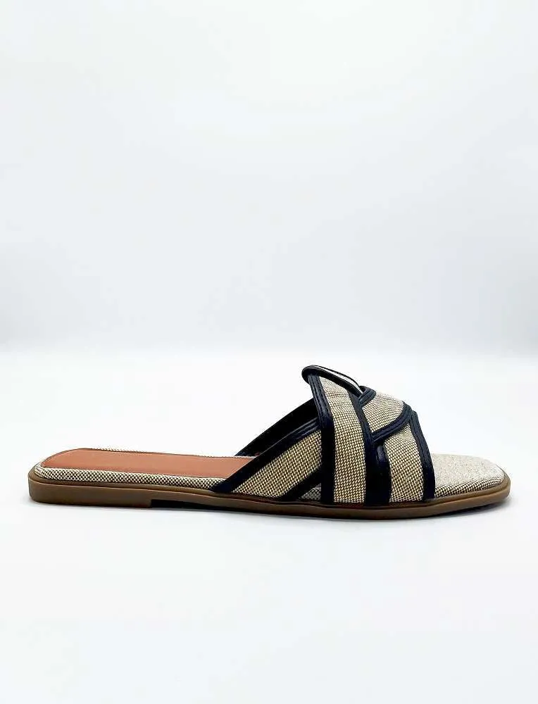 Elida Criss Cross Strap Sliders in Black