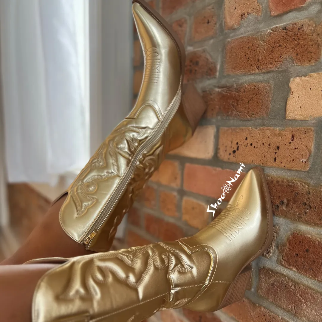 ELK-1 Gold Metallic Faux Leather Cowboy Boot