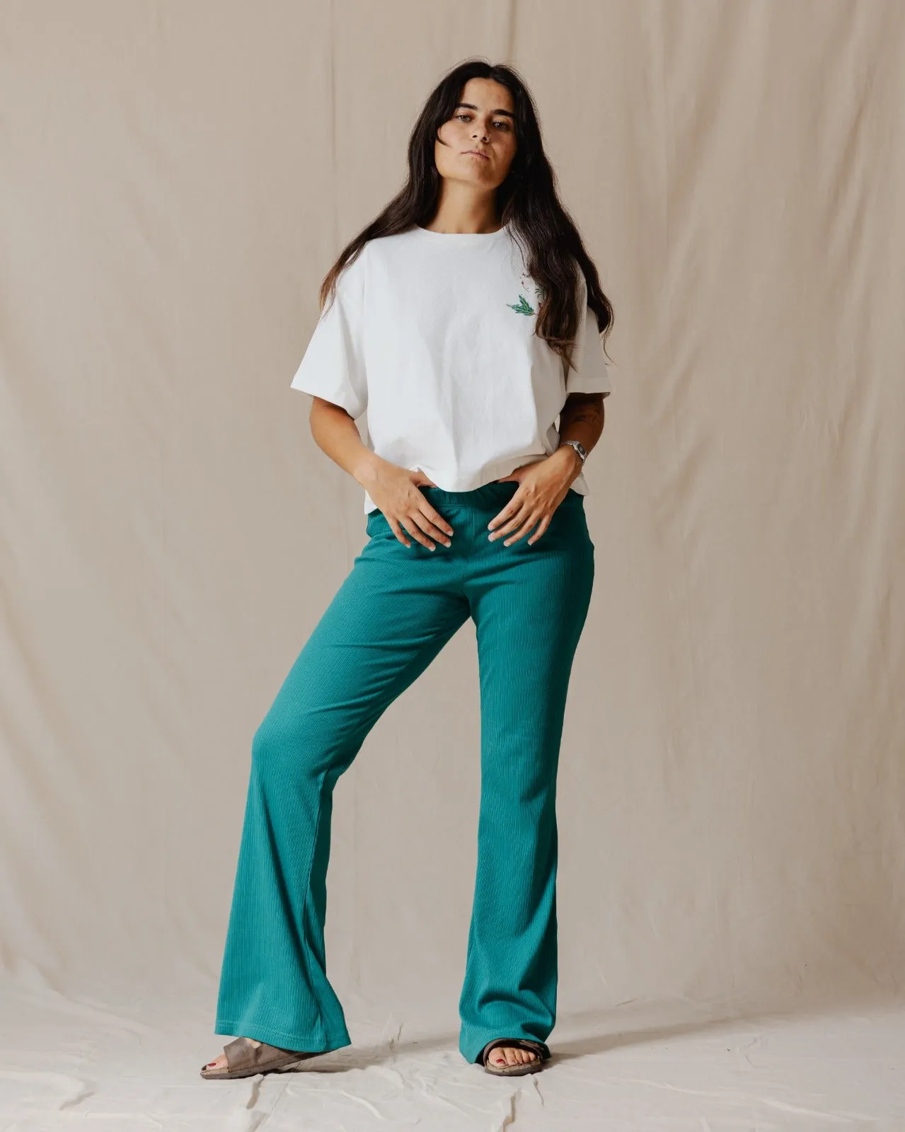 Flare Ribbed Pants Teal