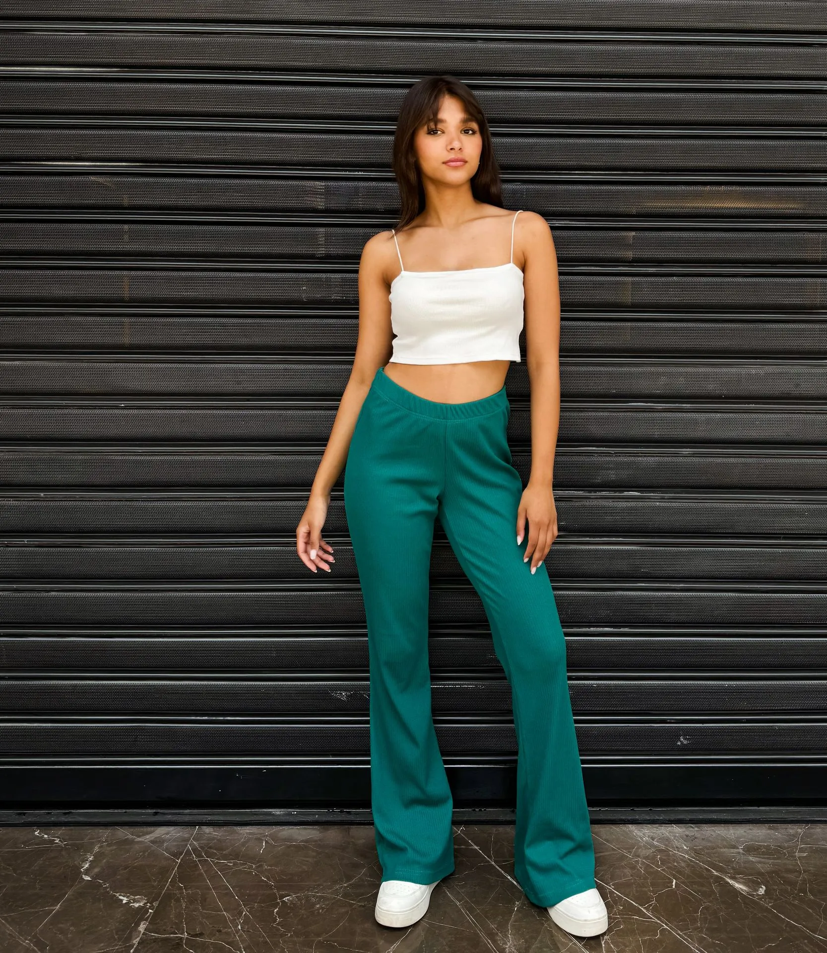 Flare Ribbed Pants Teal