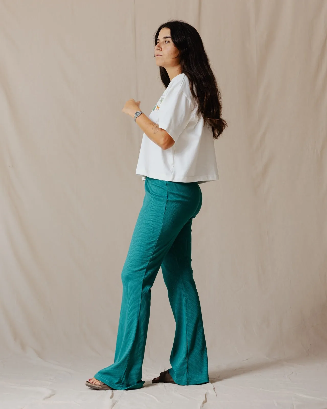 Flare Ribbed Pants Teal