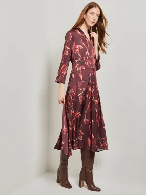 Floral Drop Waist Crepe de Chine Midi Dress