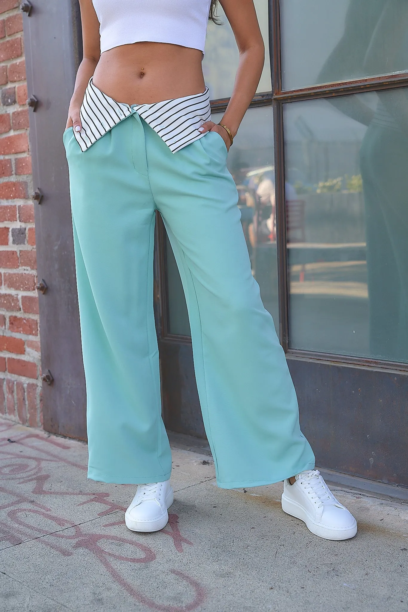 Folded Waistband  Peg Tailored Pants