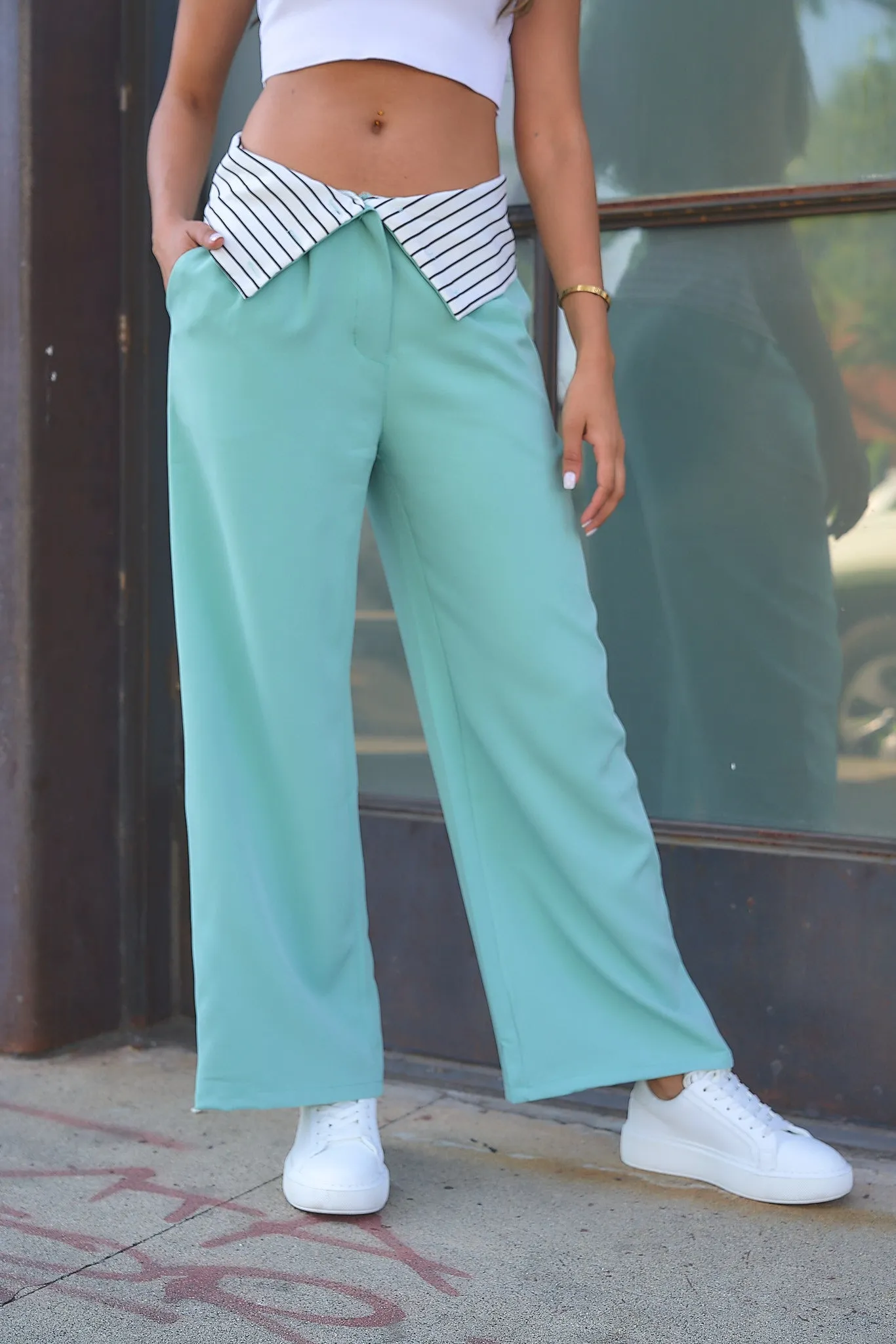 Folded Waistband  Peg Tailored Pants