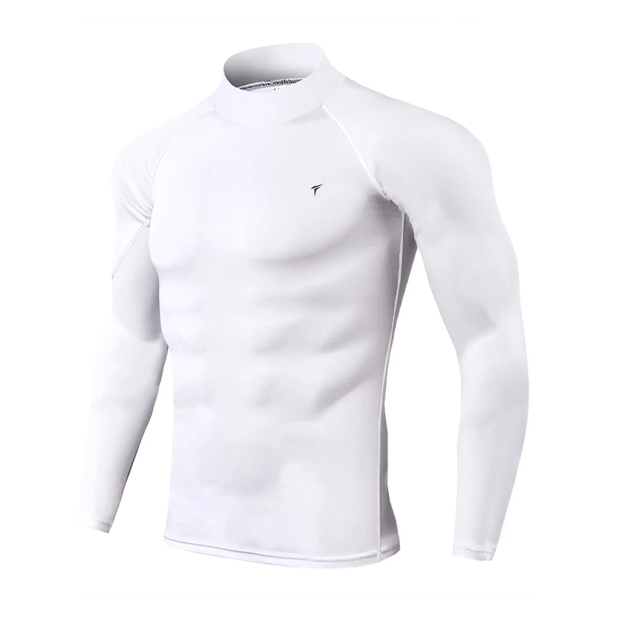 Full Sleeve White Mock Neck Compression Tee