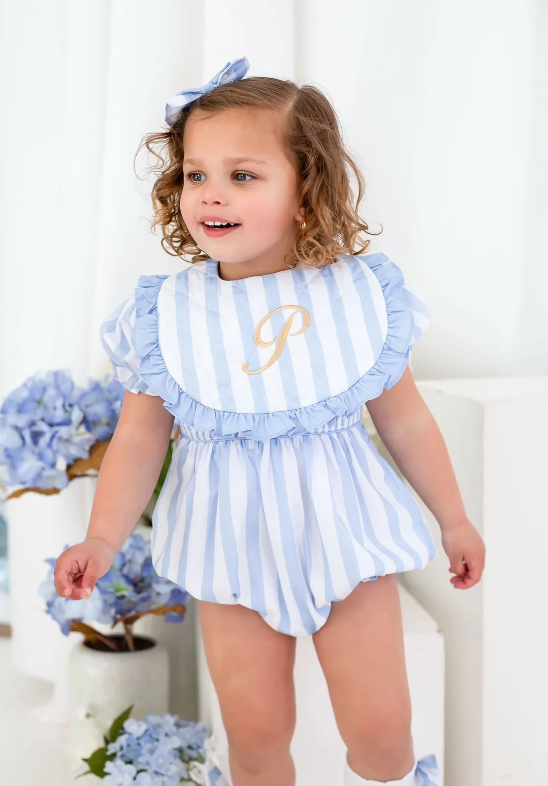 Girls Blue Stripe Bib