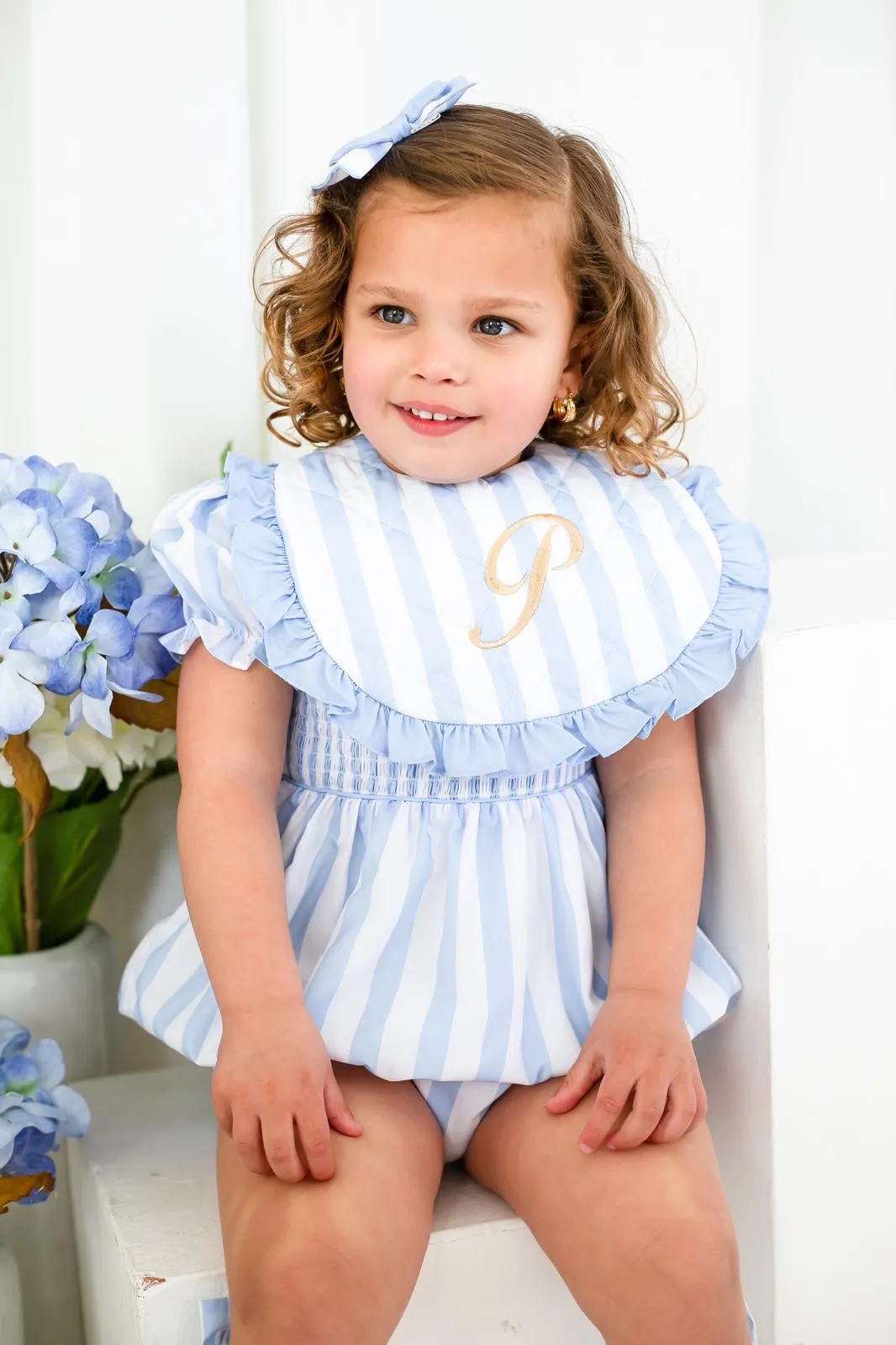 Girls Blue Stripe Bib