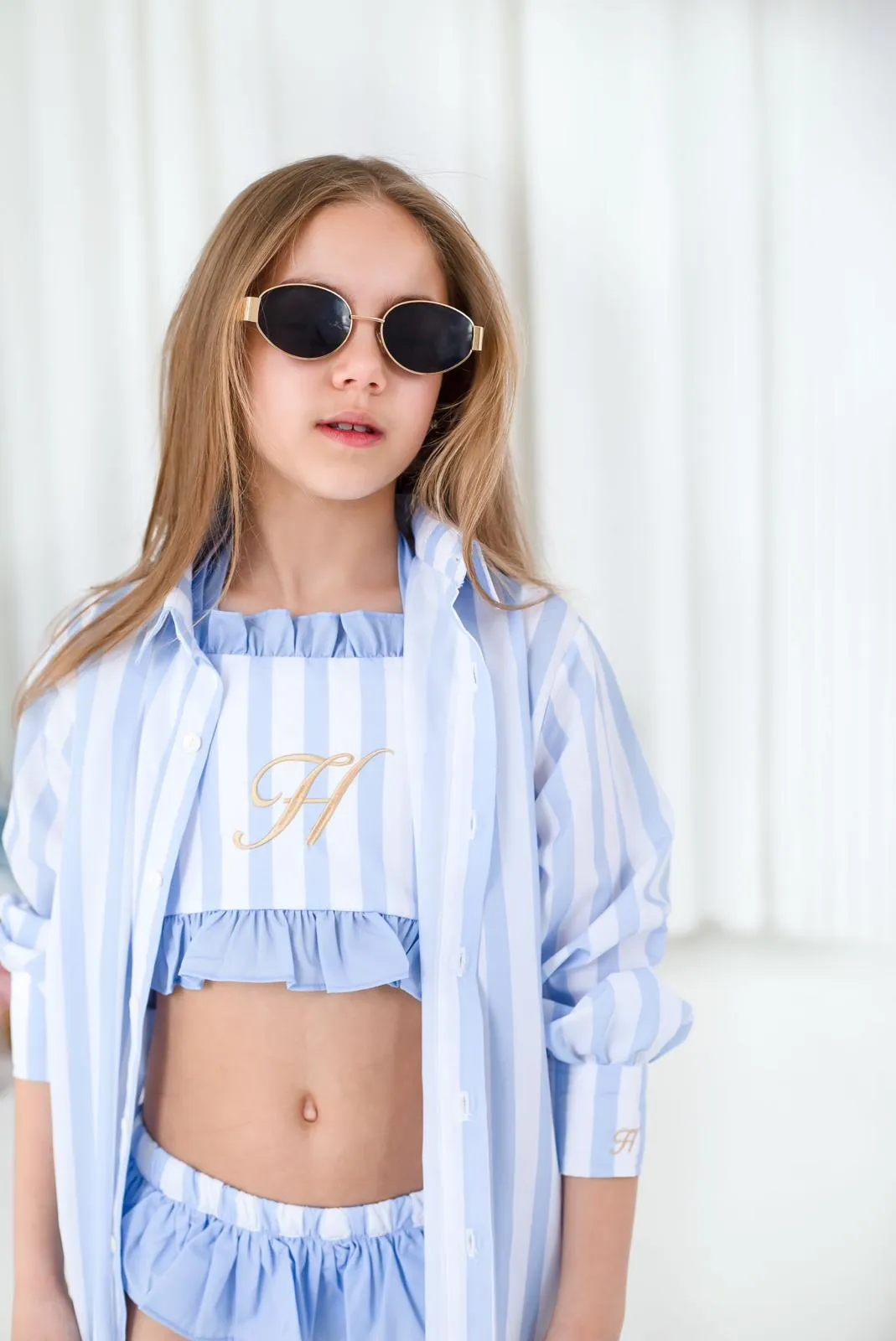 Girls Blue Stripe Overshirt