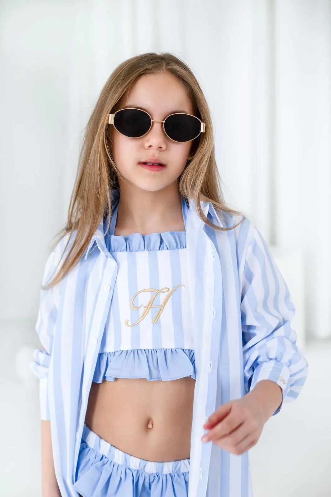 Girls Blue Stripe Overshirt