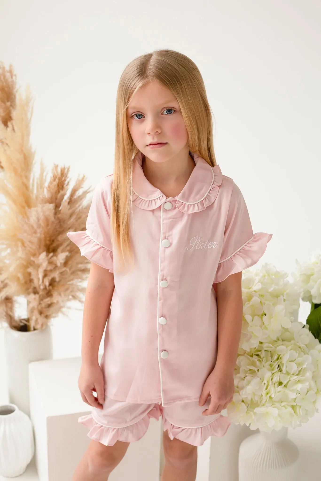 Girls Pink Pearl Short Sleeve and Leg Pyjamas