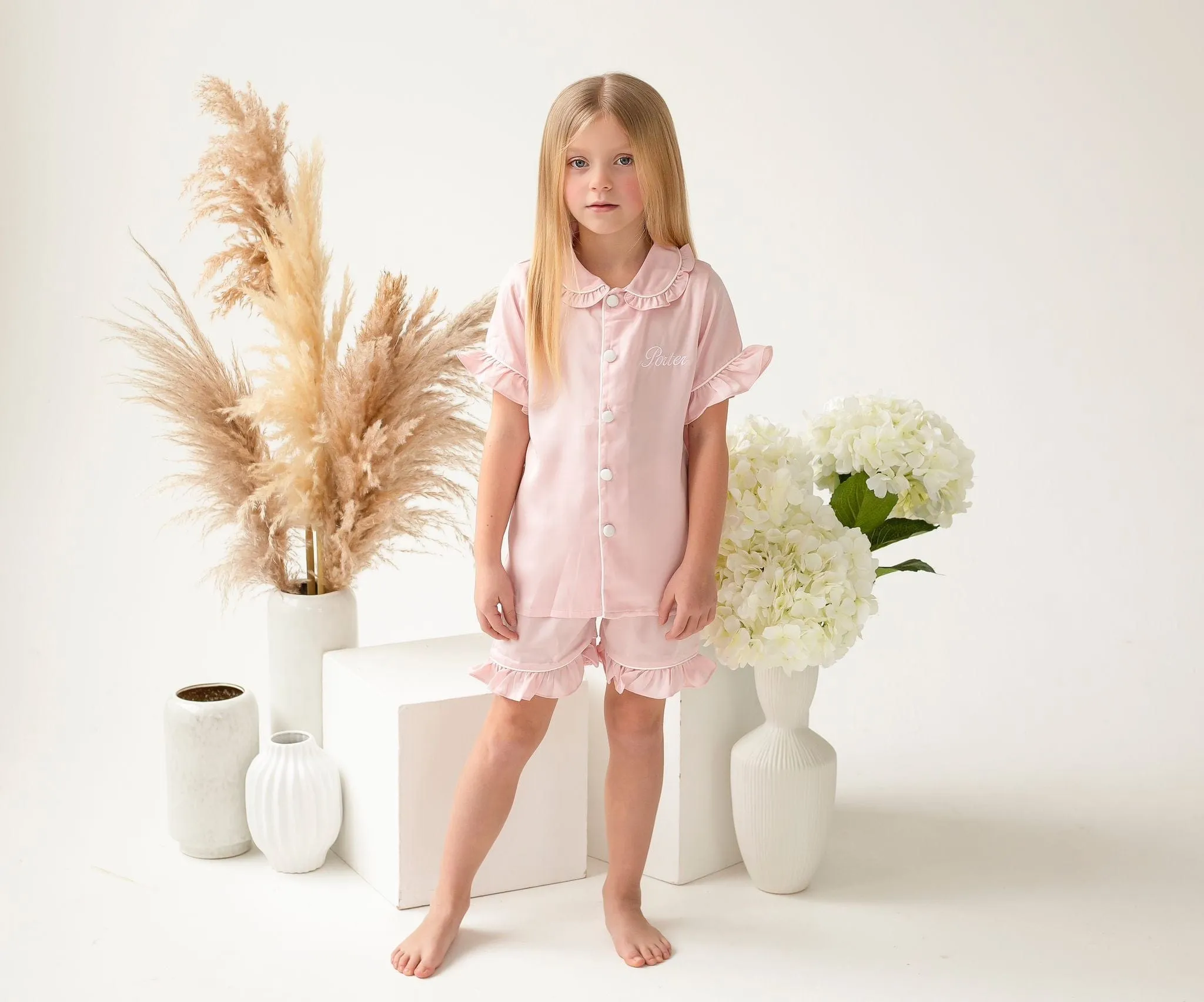 Girls Pink Pearl Short Sleeve and Leg Pyjamas