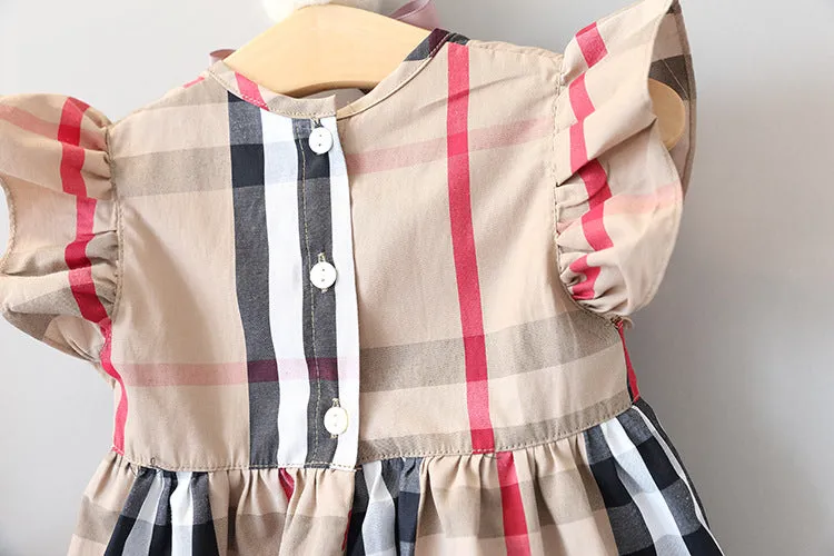 Girls Vintage Plaid Cotton Dress