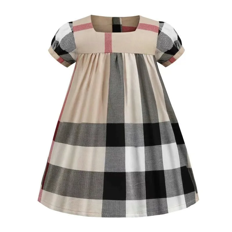 Girls Vintage Plaid Cotton Dress