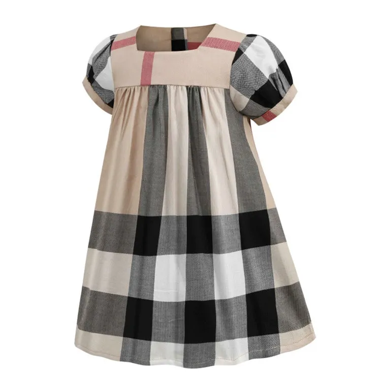 Girls Vintage Plaid Cotton Dress