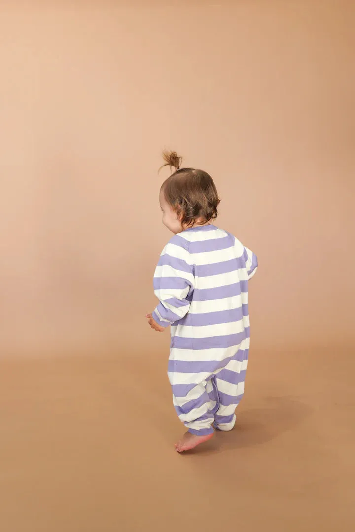 Grown - Organic Striped Essential Starsuit - Iris/Milk