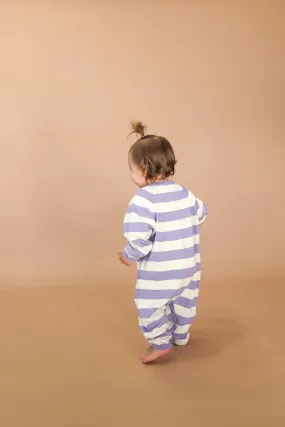 Grown - Organic Striped Essential Starsuit - Iris/Milk