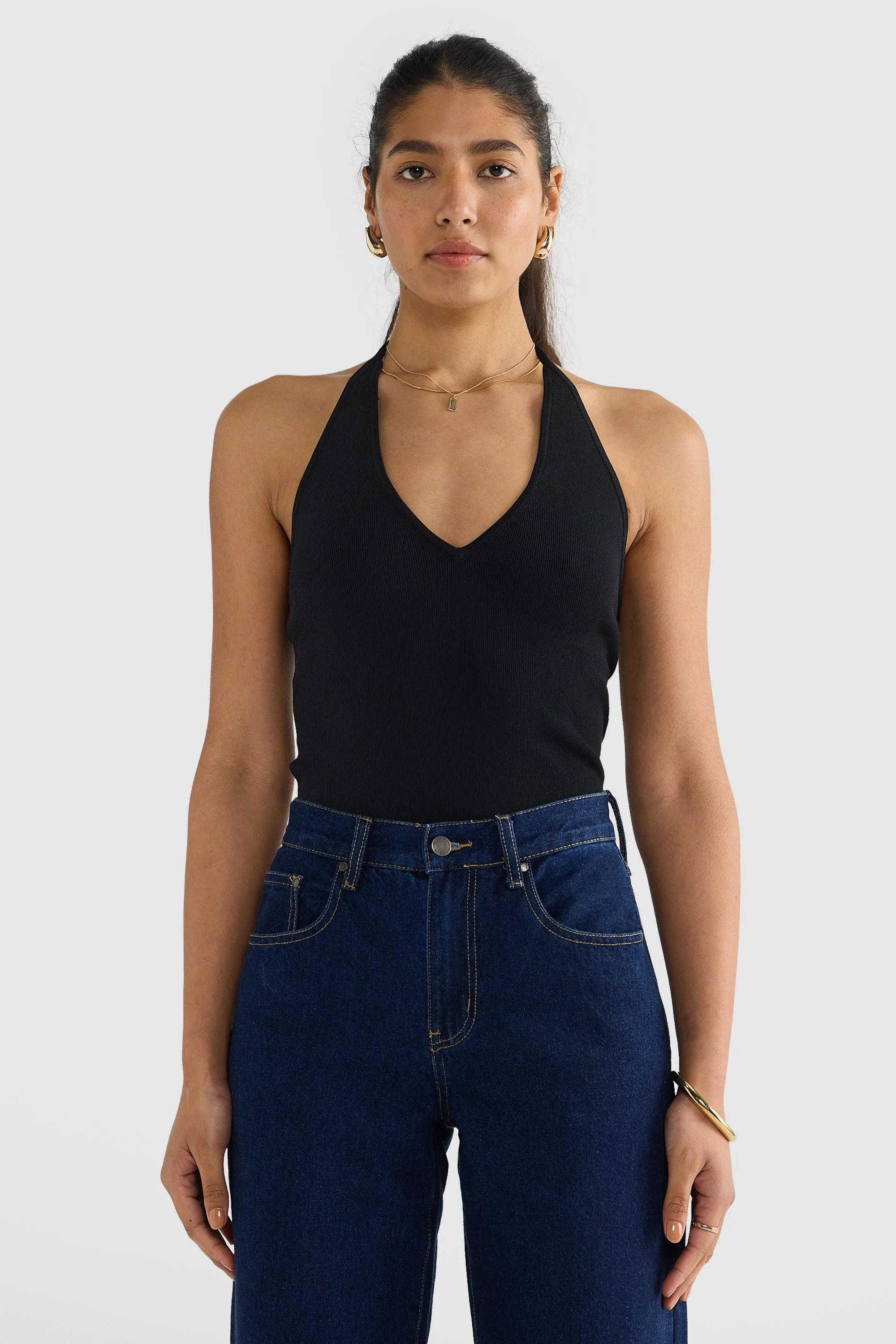 Hadley Halter Neck Knit Top Black