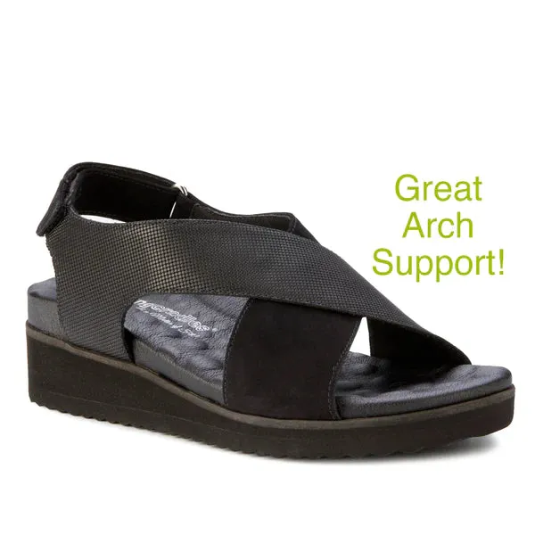 Henley Sandal: Black Nubuck and Black Stamped Leather I Walking Cradle