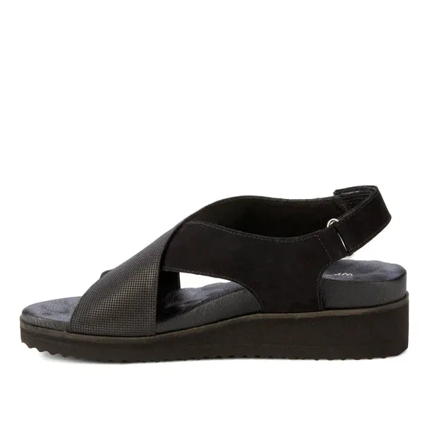 Henley Sandal: Black Nubuck and Black Stamped Leather I Walking Cradle