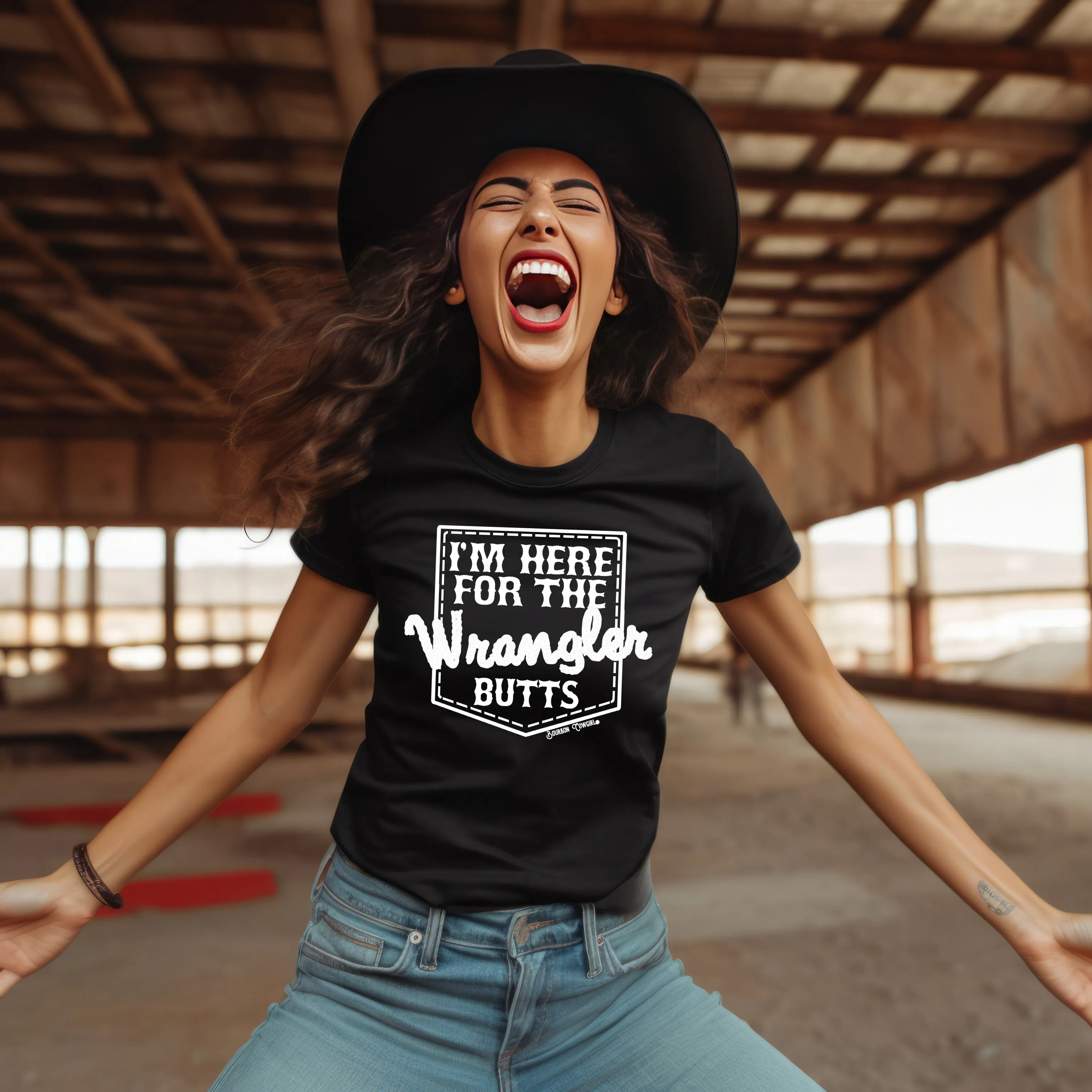 I'm Here for the Wrangler Butts Tee Tshirt - Bourbon Cowgirl