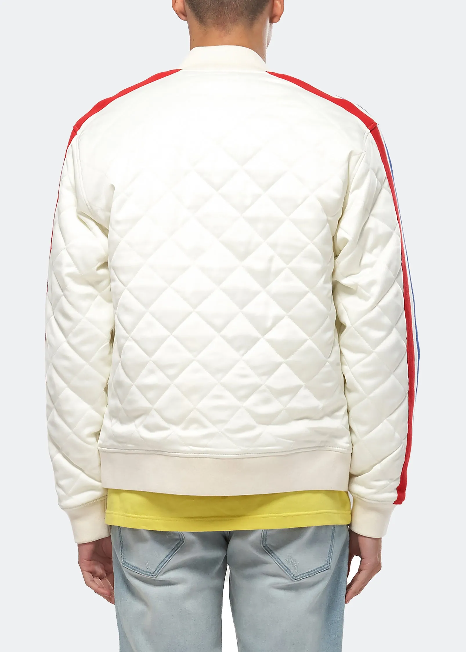 Konus Men's Quilted Satin Jacket in Off White