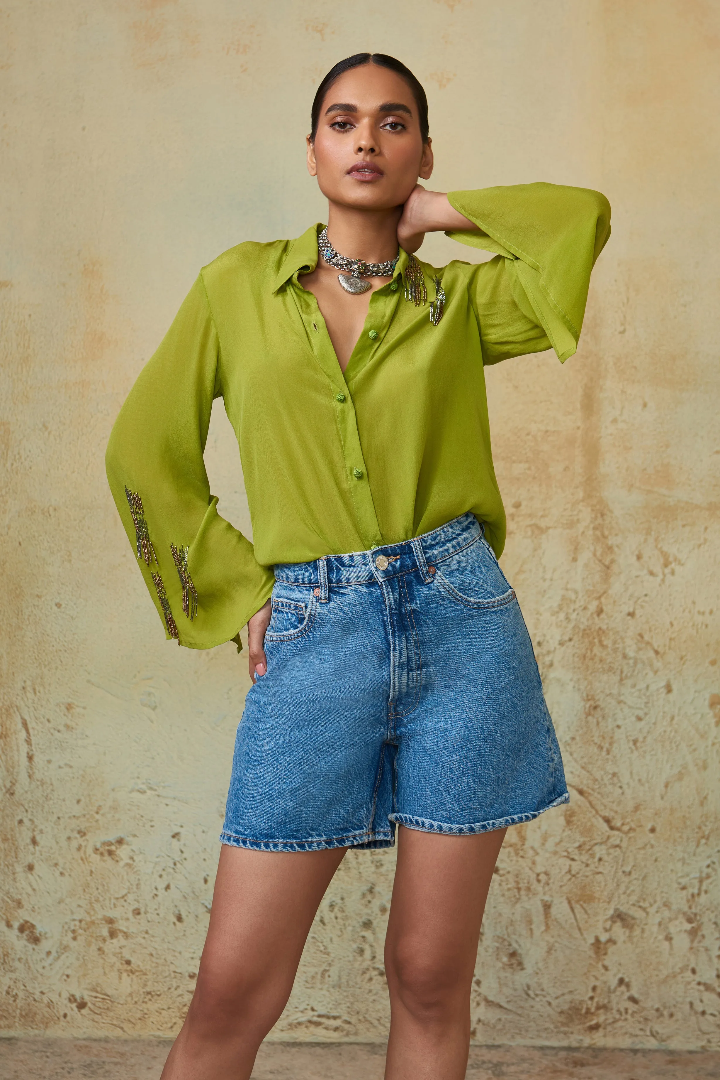 Lime Green Embellished Shirt