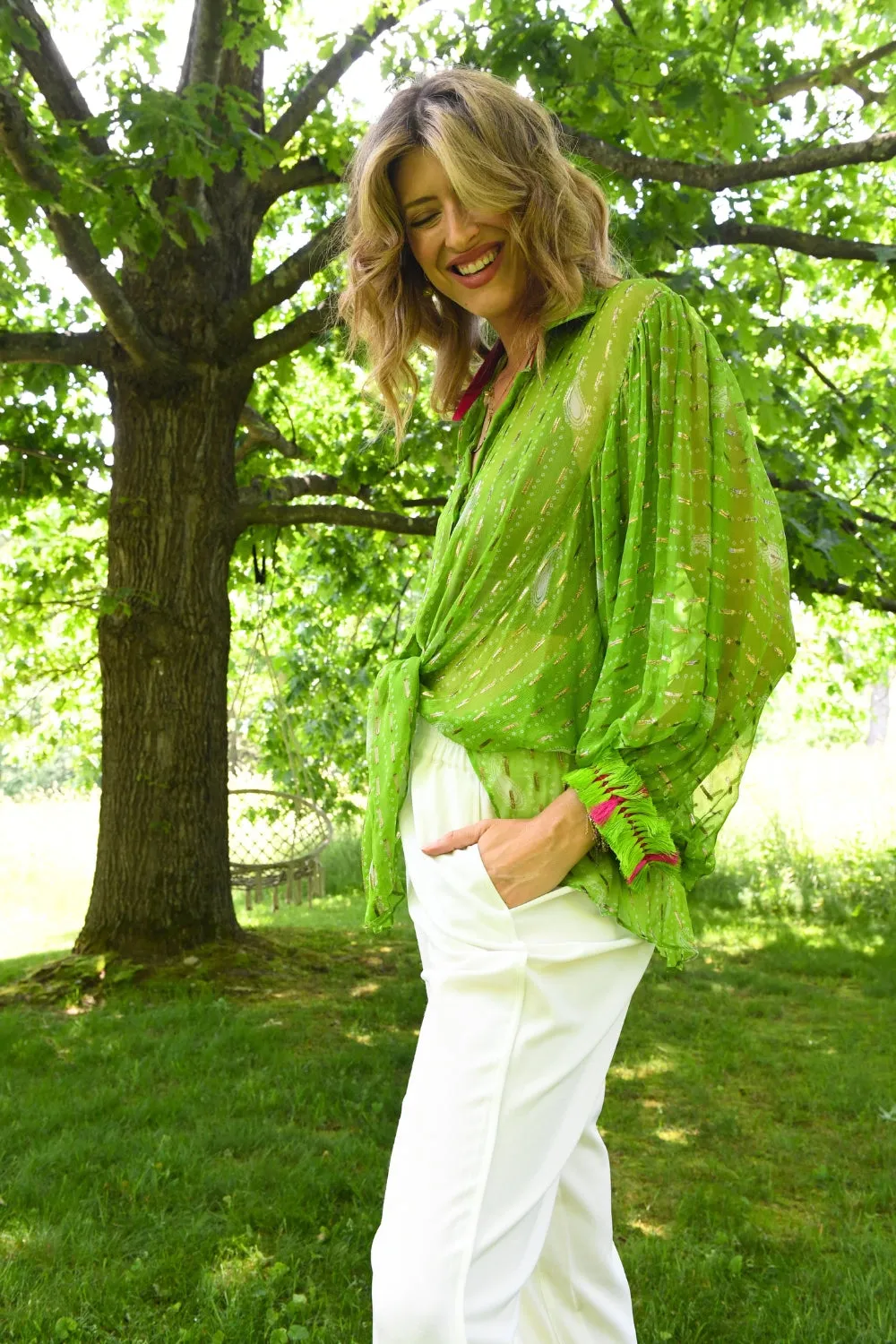 LIME LIGHT BANDHANI KIMONO SHIRT