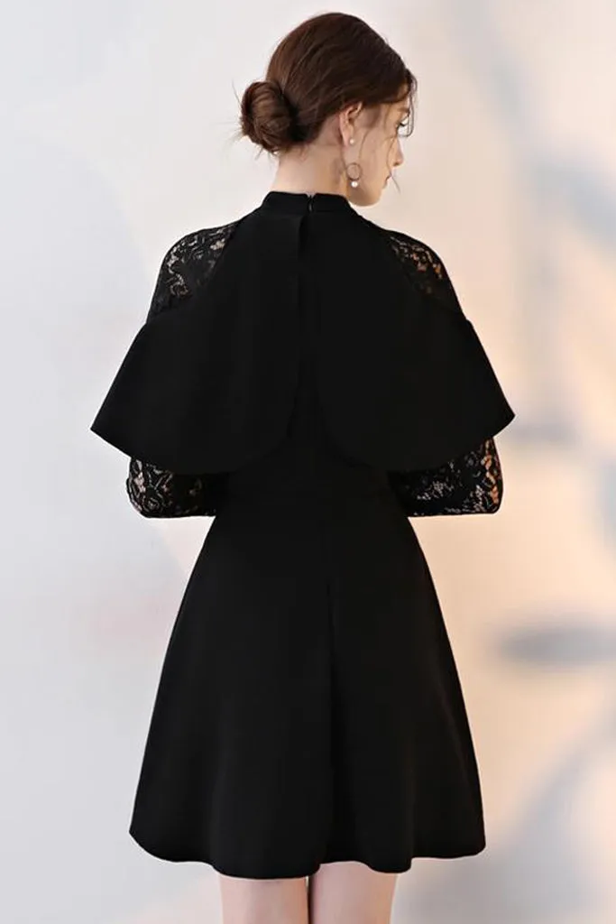 LONG LACE SLEEVE CONTRAST OVERLAY DRESS