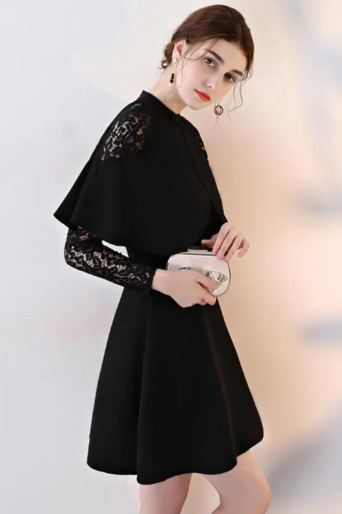 LONG LACE SLEEVE CONTRAST OVERLAY DRESS