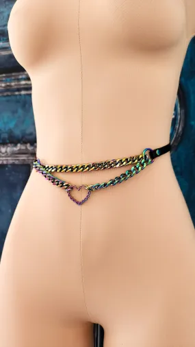 Martingale Waist Belt - Rainbow Chained Heart