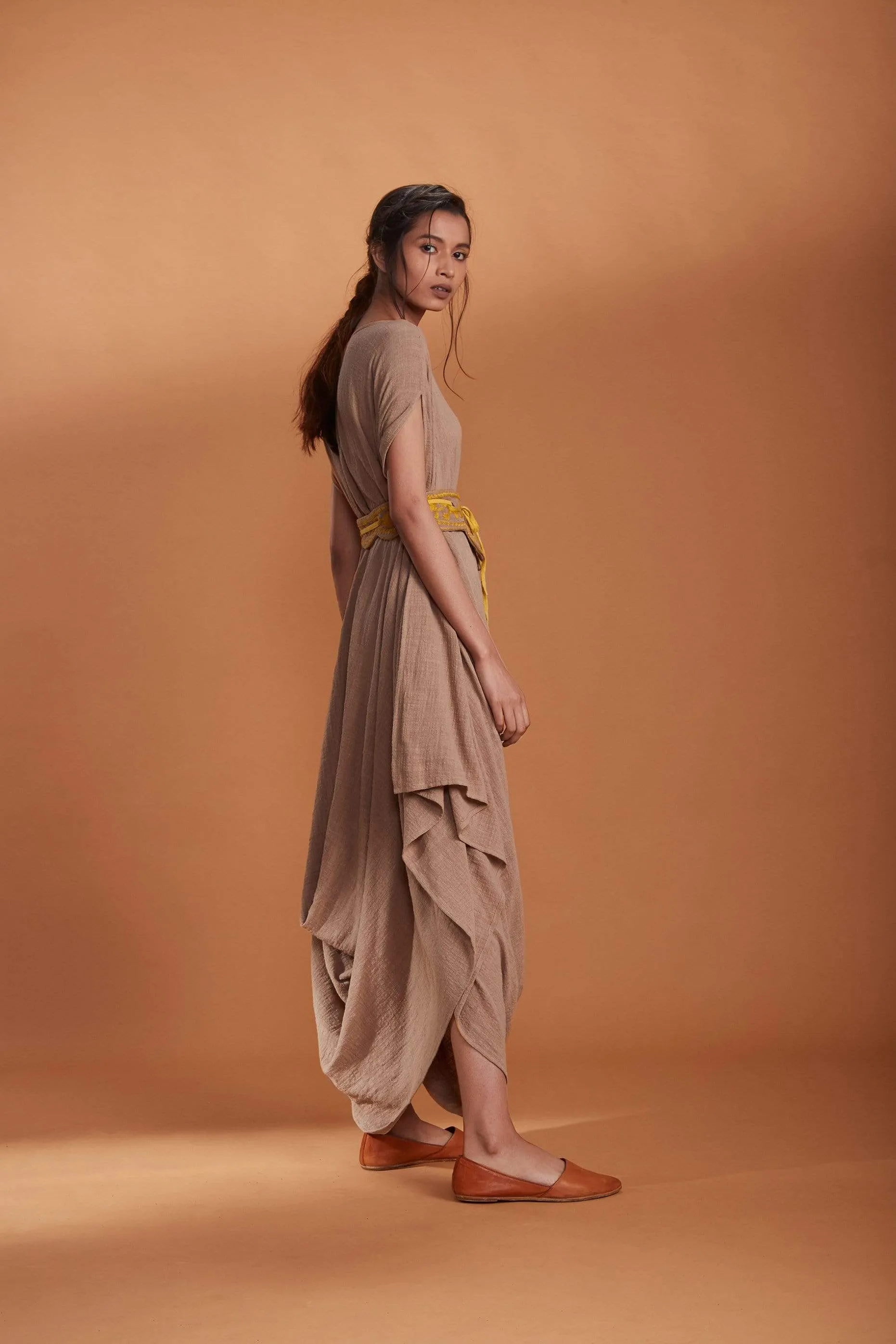 MATI KHAKI COWL DRESS WITH BELT