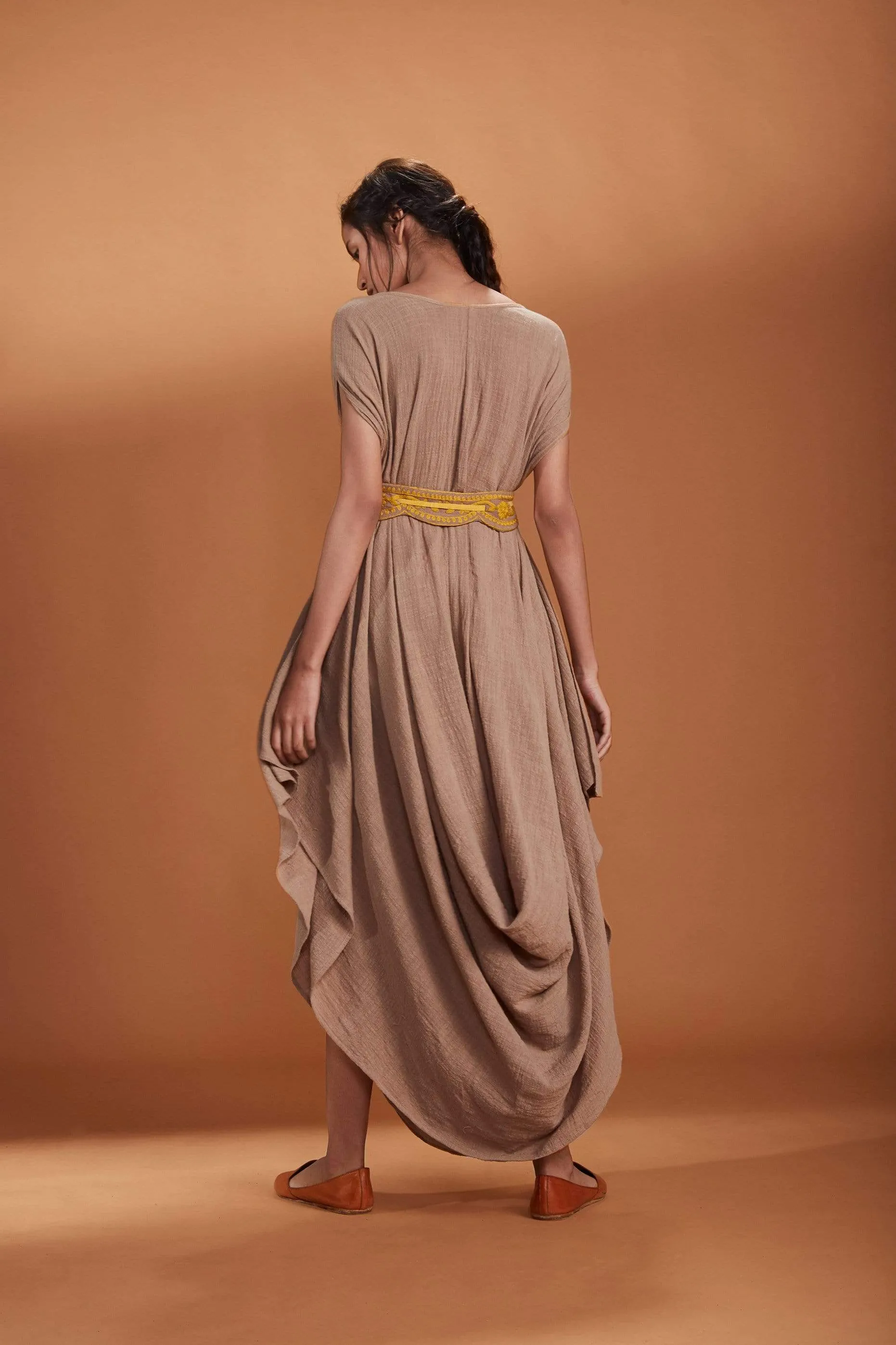 MATI KHAKI COWL DRESS WITH BELT