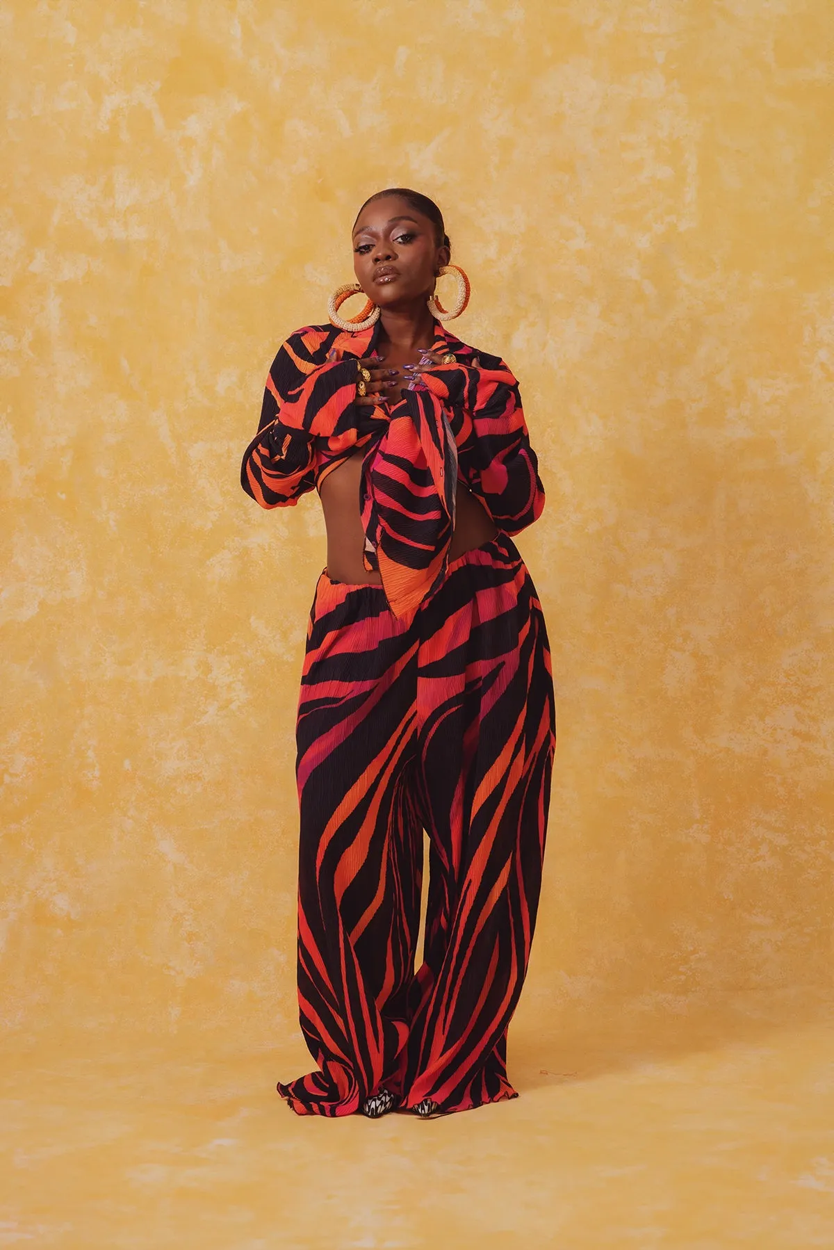 Mawuli Printed Plisse Shirt - Savannah Print Orange