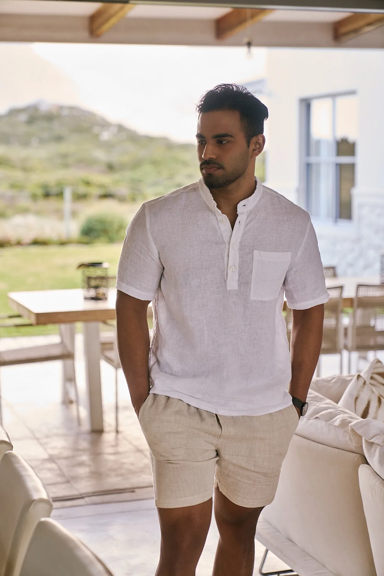 Mens Mandarin Short Shirt | White