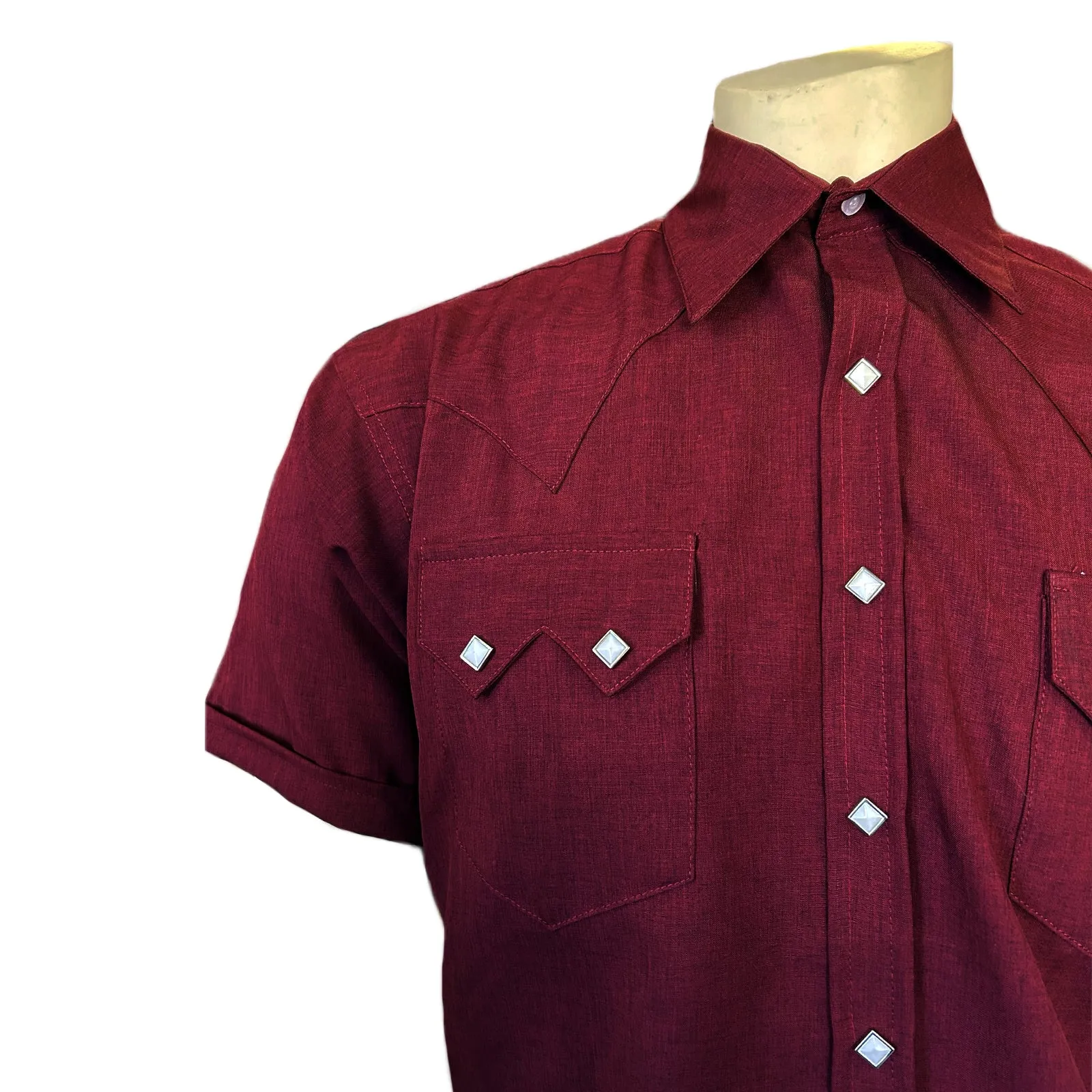 Men's Short Sleeve Burgundy Western Shirt with UV Protection