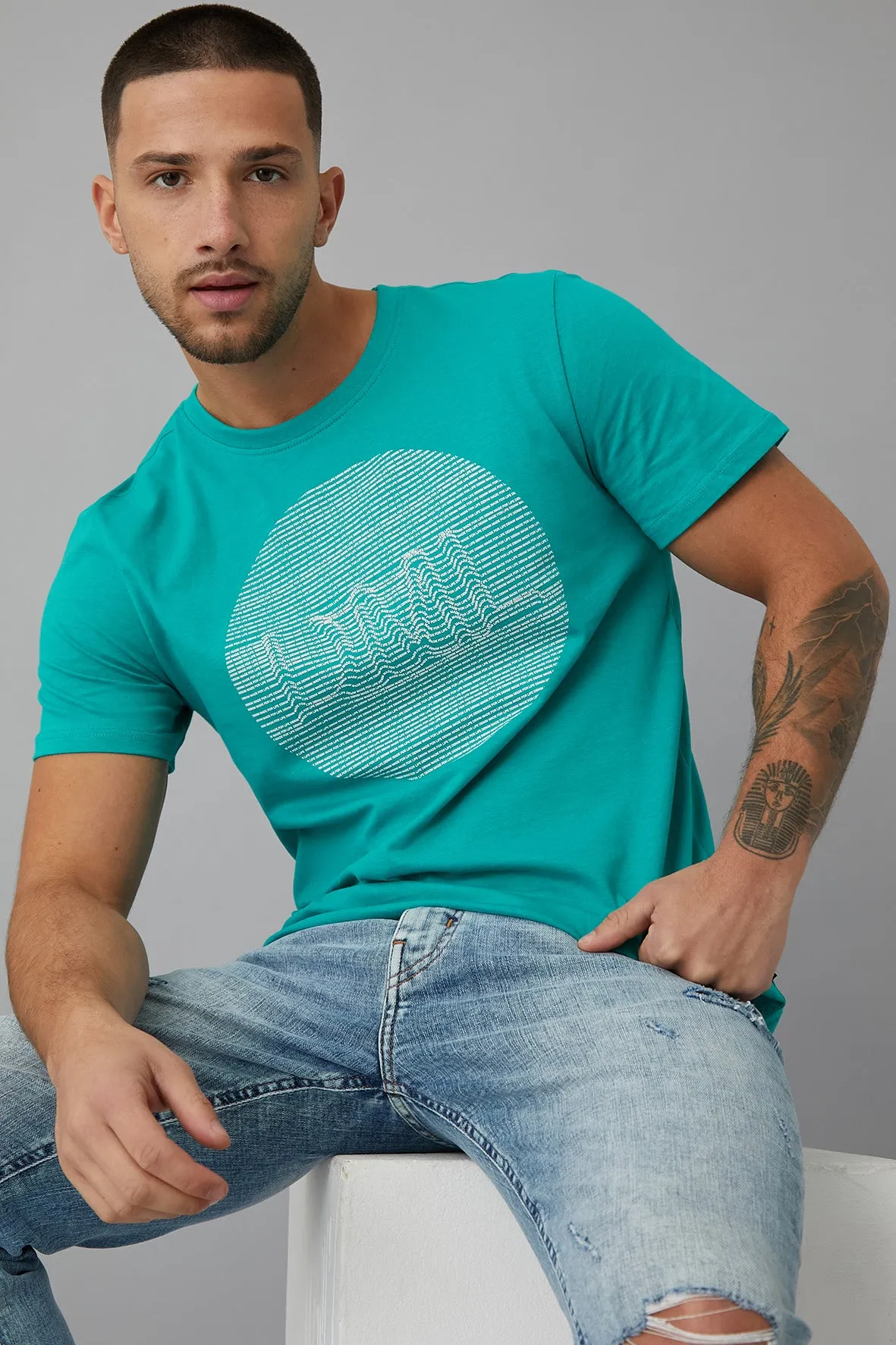 Milo Printed crew neck t-shirt in Jade