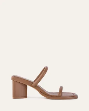 MIMI MID HEEL SANDALS TAN LEATHER